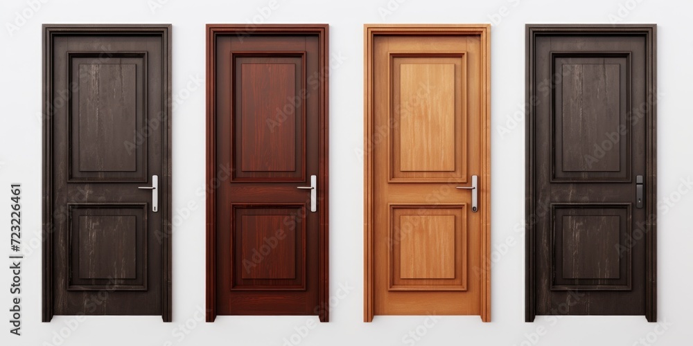 A row of wooden doors in various vibrant colors. Perfect for architectural designs and home improvement projects