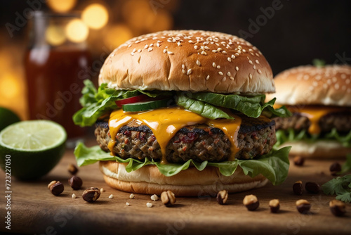 vegan burger and fries photo