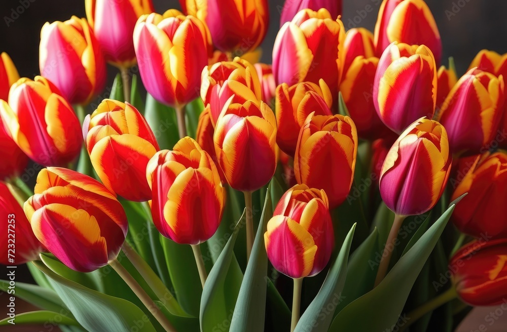 Bouquet of colorful spring tulips. Mothers day, Valentines Day, spring concept