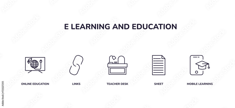 editable outline icons set. thin line icons from e learning and ...