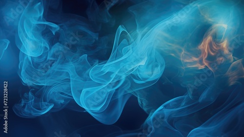 Blue smoke captured in a close-up shot against a black background. This image can be used to create a mysterious or ethereal atmosphere in various projects