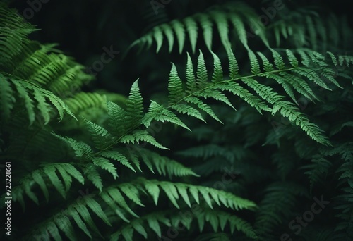 Fern leaves on dark background in jungle Dense dark green fern leaves in garden at night Nature abst