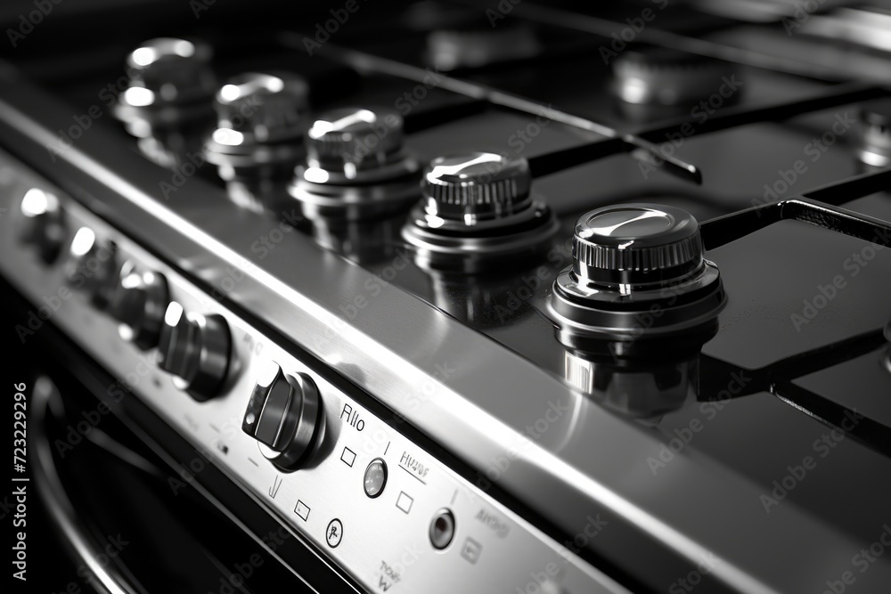 A black and white photo of a stove top. Suitable for kitchen-related projects