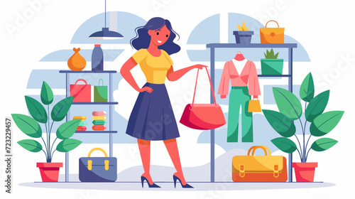 Stylish woman shopping in a modern boutique illustration