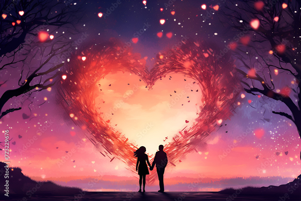silhouette of a couple, valentines day background