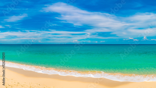 Beautiful paradisiacal beach  with blue sky  clouds  and the sea