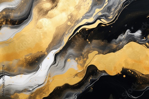 A detailed view of a painting featuring gold and black colors. This image can be used for various artistic and decorative purposes