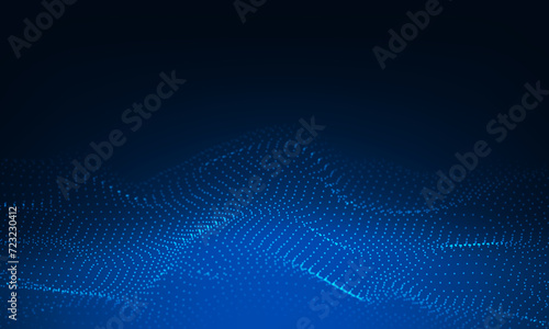 Abstract blue particles flow wave dot landscape digital data structure future mesh grid technology background vector