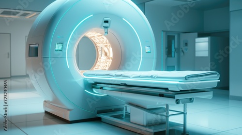 MRI machine in a hospital room. Can be used to depict medical diagnostics and treatment.