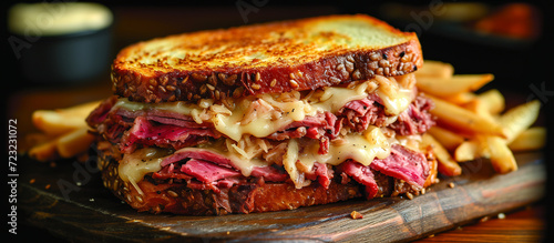 Reuben Sandwich with french fries photo