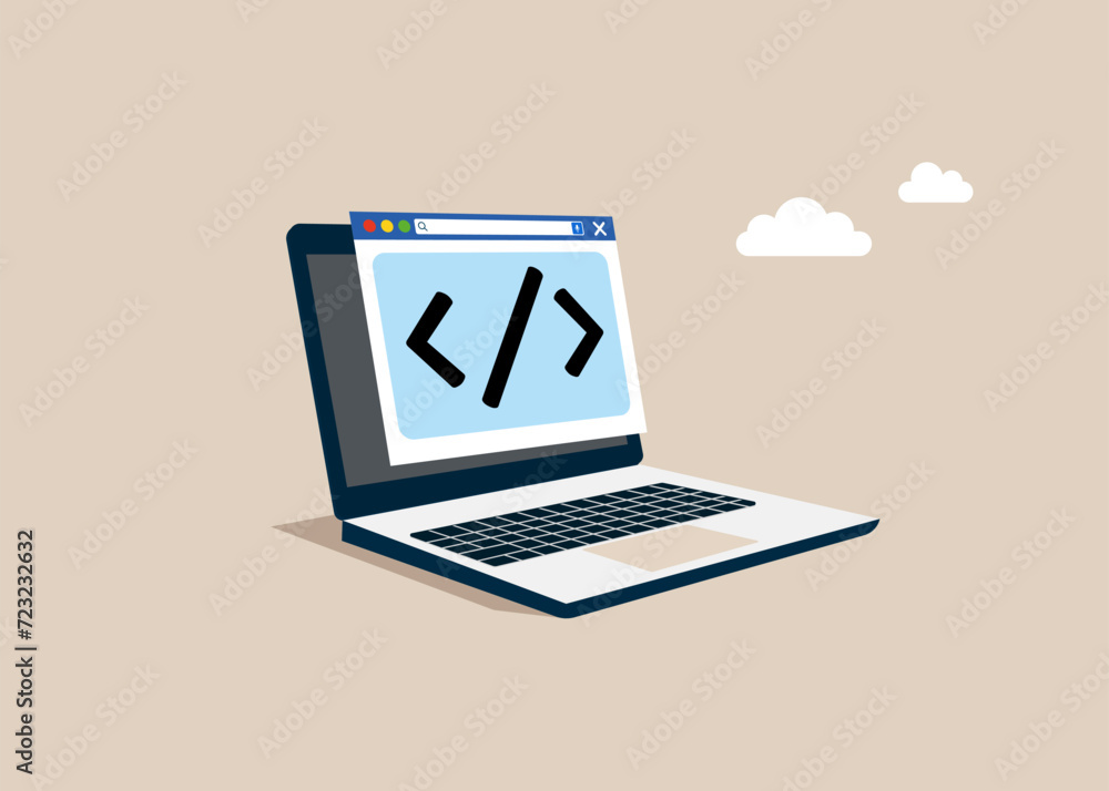 Writing application, Developer coding. Website coding. Programming code. Web UI-UX design software developer concept on laptop. Flat vector illustration Writing application, Developer coding. Website coding. Programming code. Web UI-UX design software developer concept on laptop. Flat vector illustration