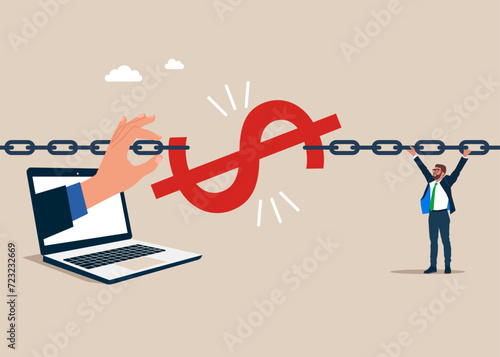Connecting broken chain. Global economic money problem, Bankruptcy unpaid loan debt. Bad agreement on benefits. Vector illustration