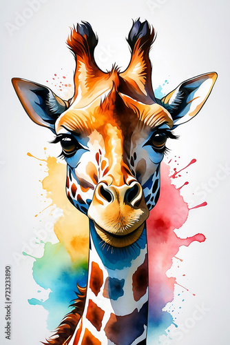 Watercolor image of a giraffe s face. Logo  cover  print for textiles.