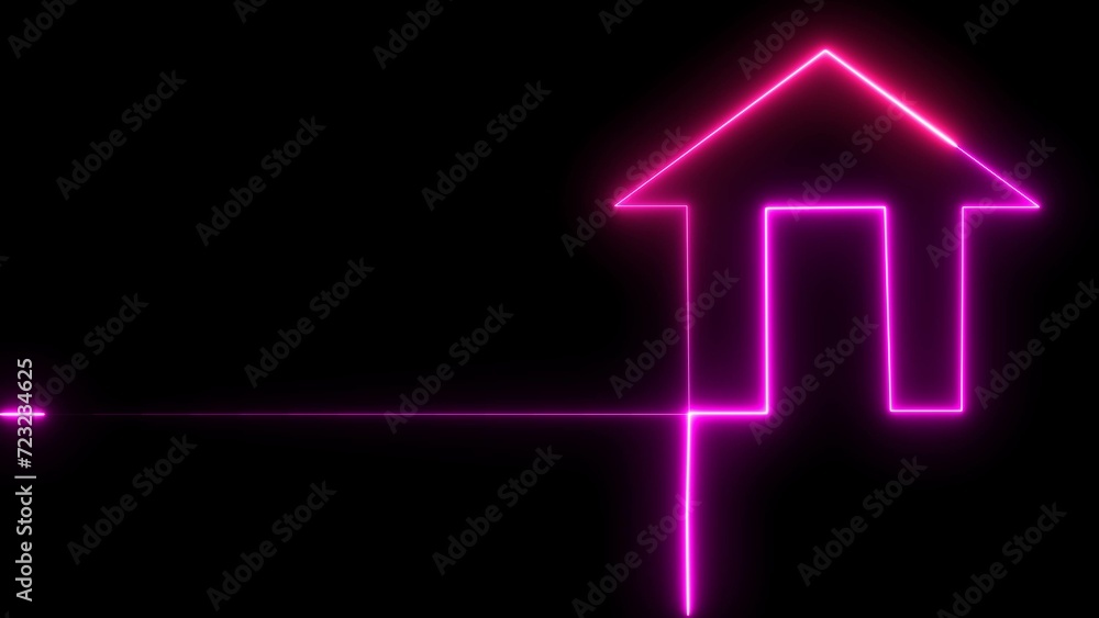 Abstract purple neon home icon seamless loop black background illustration. Abstract purple neon home icon seamless loop black background illustration.