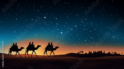 Ramadan concept with camels in the desert at night