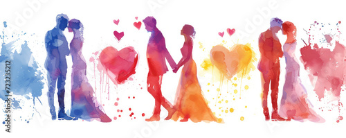 Wedding couple in love in watercolor style. Watercolor illustration on a white background. Valentine's Day or wedding day. Copy space photo