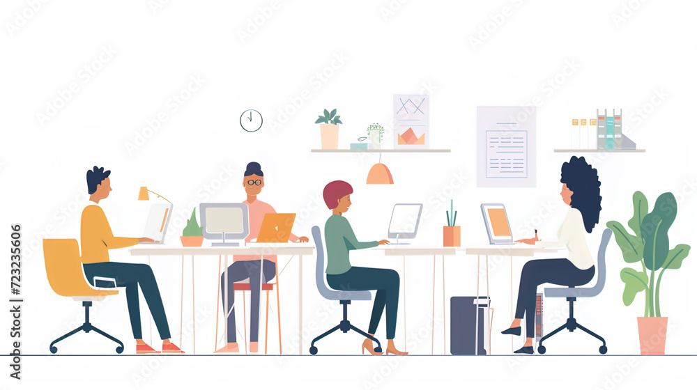 Flat Design of a person/people working remotely