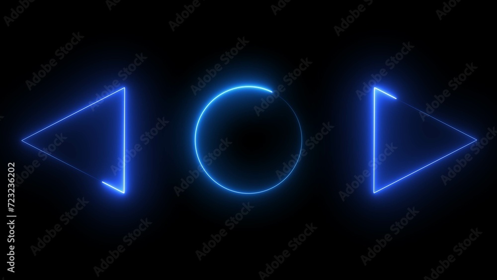 abstract glowing blue neon triangle and circle illustration background . abstract glowing blue neon triangle and circle illustration background .