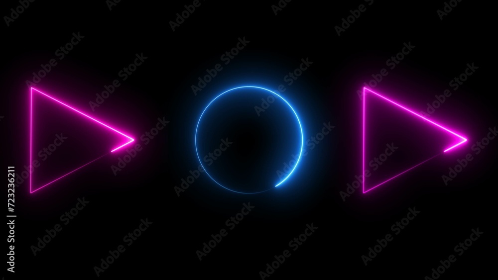abstract glowing blue neon triangle and circle illustration background . abstract glowing blue neon triangle and circle illustration background .