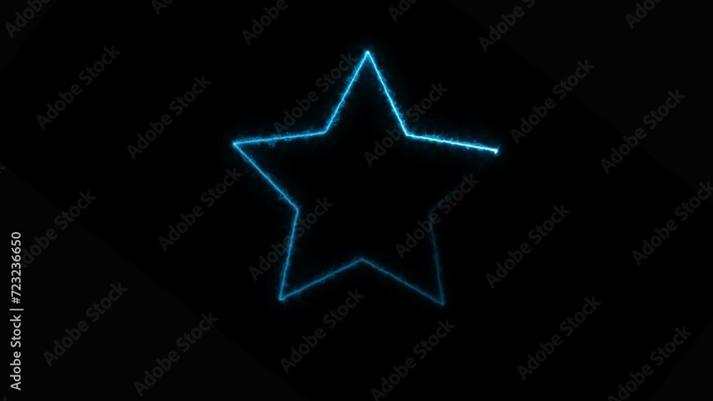 Neon light star frame blue color rotation loading background 4k illustration.	