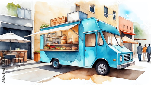 food truck on the street, watercolor style © Magic Art