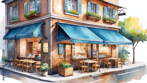 cafe in the city isometric watercolor  © Magic Art