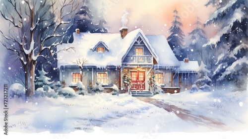 Watercolor winter house on a transparent background © antusher