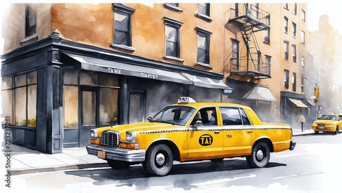 taxi car in the New York city watercolor