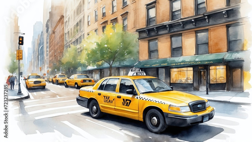 taxi car in the New York city watercolor