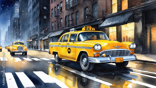 taxi car in the New York city watercolor © Magic Art