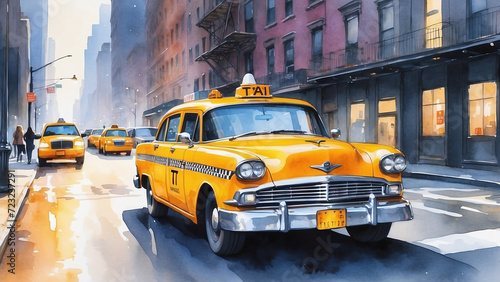 taxi car in the New York city watercolor © Magic Art