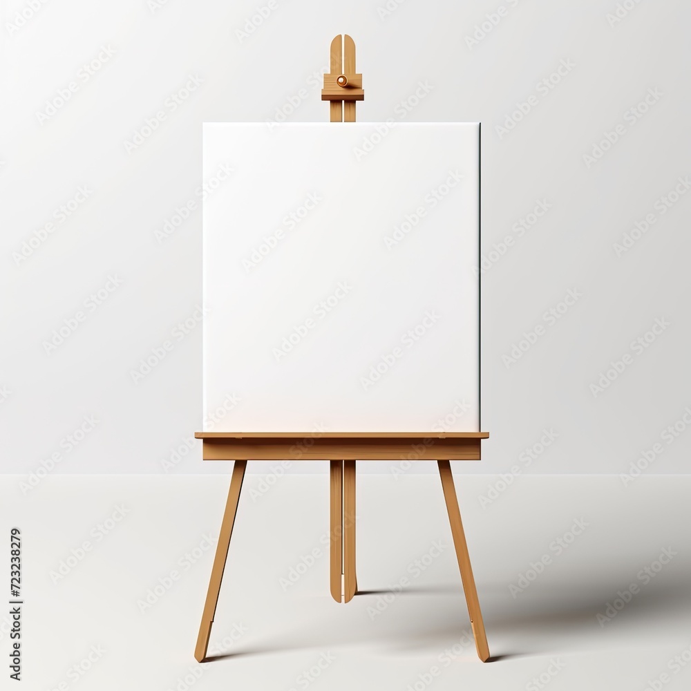 White canvas on wooden easel and copy space on white background. White canvas on wooden easel and copy space on white background.