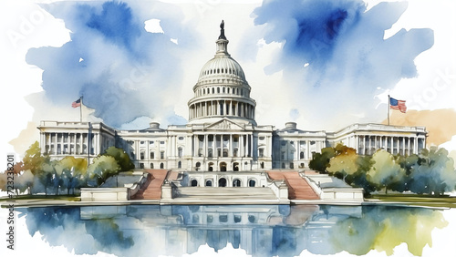 USA capitol building at watercolor