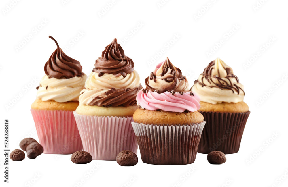 collection of Sweet tasty cupcakes, chocolate cupcake with cherry, Isolated on transparent background