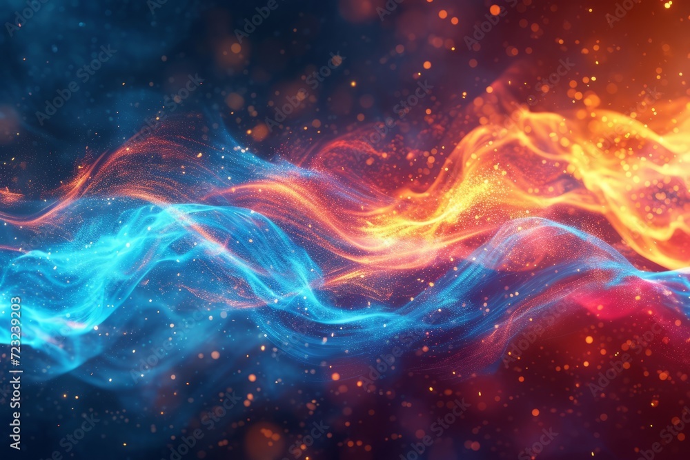 Red and blue fire trails with particles background Red and blue fire trails with particles background