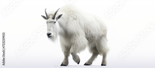 Rocky mountain goat (Oreamnos americanus). Isolated over white background photo