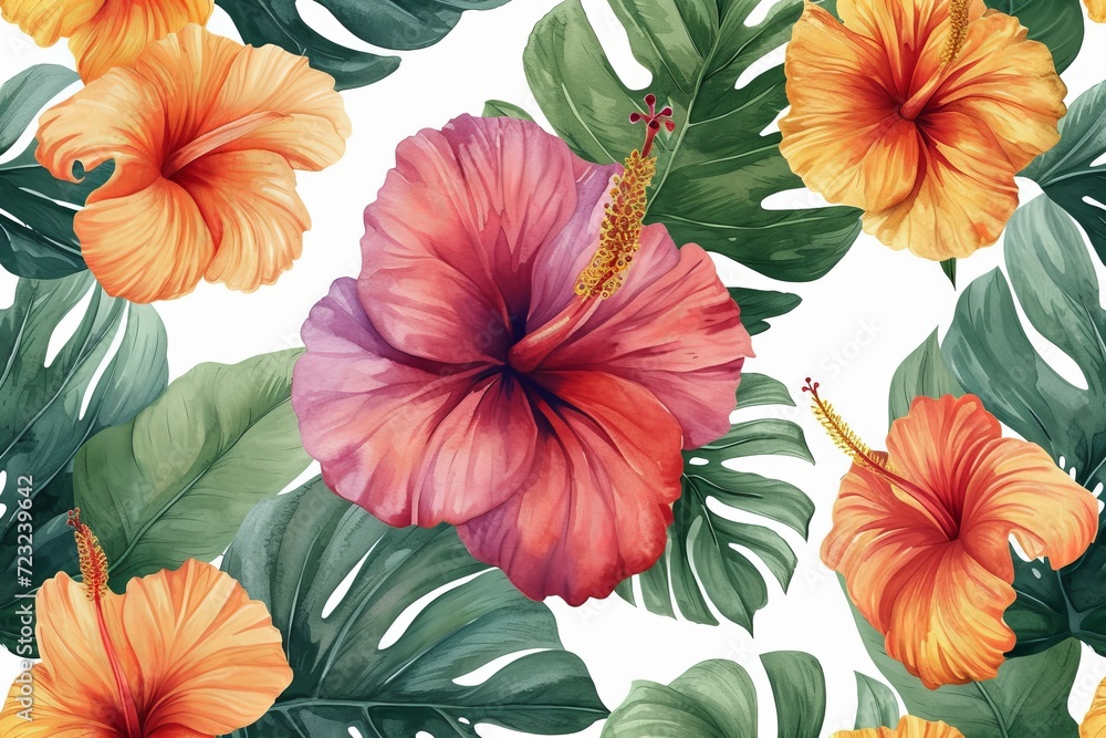 watercolor seamless pattern with exotic tropical flowers watercolor seamless pattern with exotic tropical flowers