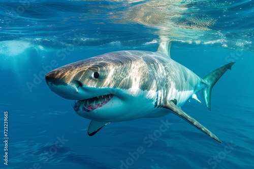 white shark swimming in the ocean