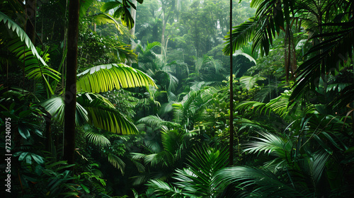 A dense rainforest canopy teeming with exotic birds and vibrant foliage.