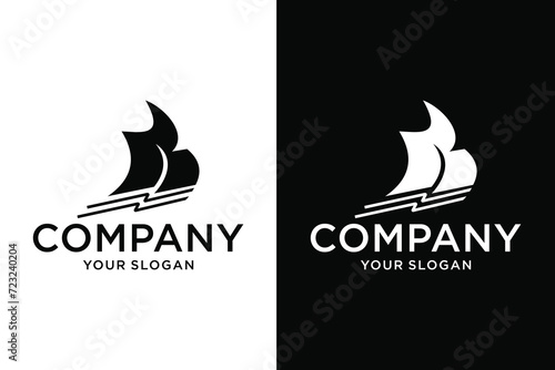 Sea travel agency, holiday sea tourism or water transport company Linear image of a sailboat in the waves