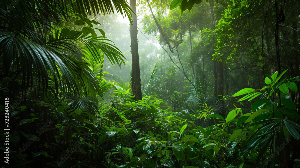 A dense rainforest with a canopy of lush greenery a hidden paradise.