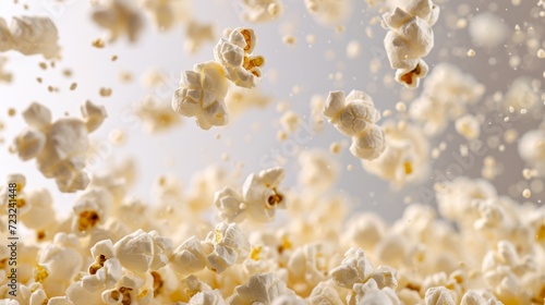Pieces of popcorn fly in the air. 