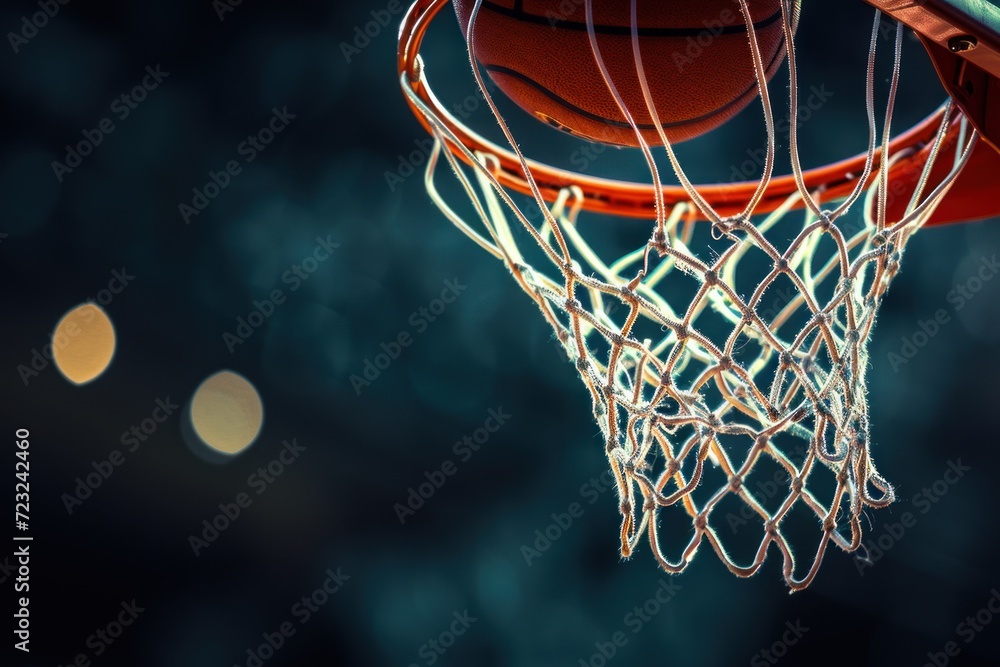 Basketball scoring on black backdrop close up