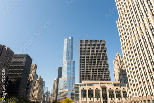 City scape with the tall buildings and blue sky