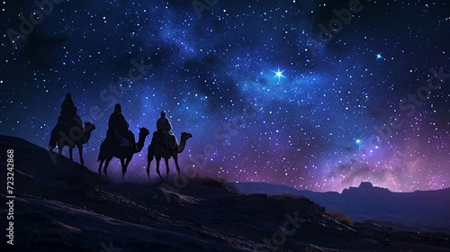 Ramadan concept with camels in the desert at night