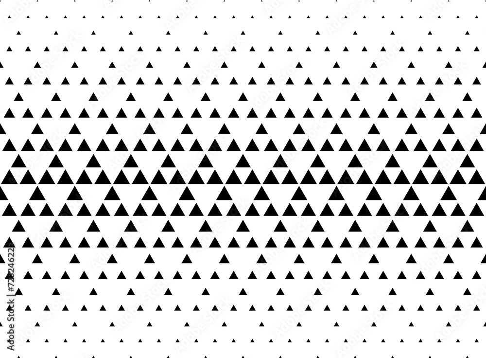 Geometric pattern of black triangles on a white background. Seamless in one direction. Medium fade out