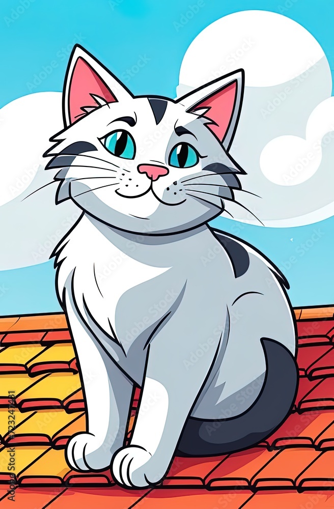 Obraz premium cat on the roof. Coloring book antistress for children and adults. Illustration isolated on white background. Zen-tangle style. Hand draw