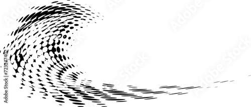 Rolled halftone dotted frame with unrolled outer edge, with polka dot chipping. For logos, trademarks, emblems. Vector. Space for copying text.