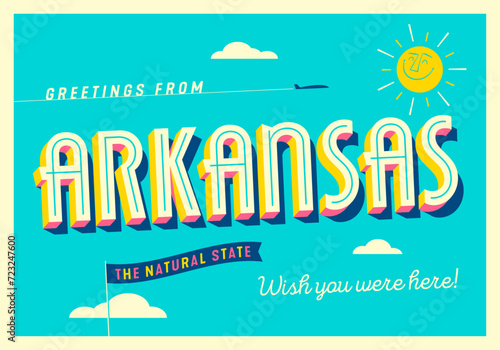 Greetings from Arkansas, USA - The Natural State - Touristic Postcard.