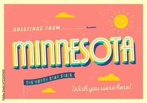Greetings from Minnesota  USA - The North Star State - Touristic Postcard.